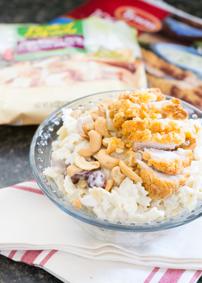 Make this delicious and easy chicken, cashew and grape pasta salad